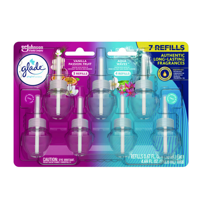 Glade Plugins Scented Oil Refill, Aqua WavesVanilla Passionfruit, 0.67 oz, 7Pack (SJN350783)