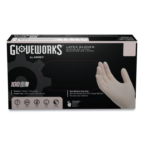 GloveWorks by AMMEX Latex Disposable Gloves, Powder-Free, 4 mil, X-Large, Ivory, 100 GlovesBox, 10 BoxesCarton (AXCTLF48100) (2)