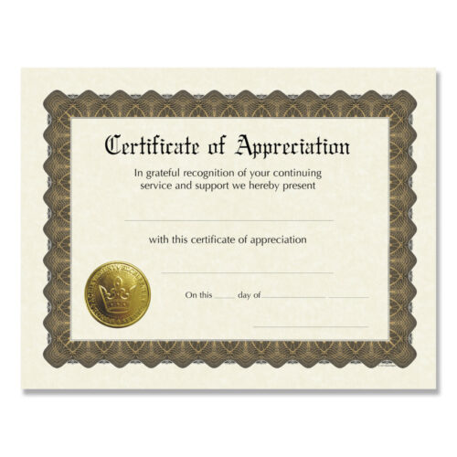 Great Papers! Ready-to-Use Certificates, Appreciation, 11 x 8.5, IvoryBrownGold Colors with Brown Border, 6Pack (COS930000)