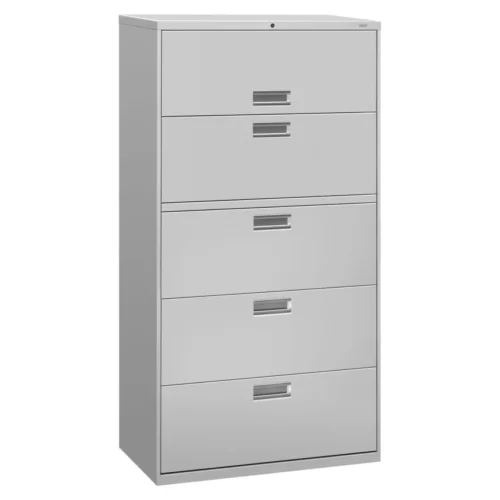 HON Brigade 600 Series Lateral File, 4 LegalLetter-Size File Drawers, 1 Roll-Out File Shelf, Light Gray, 36 x 18 x 64.25 (HON685LQ)