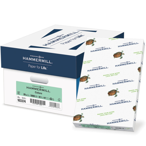 Hammermill Fore Multipurpose Print Paper, 20 lb Bond Weight, 8.5 x 14, Light Green, 500Ream (HAM103374)