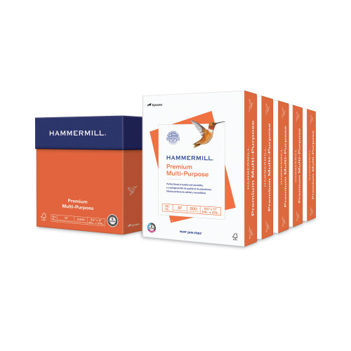 Hammermill Premium Multipurpose Print Paper, 97 Bright, 20 lb Bond Weight, 8.5 x 11, White, 500 SheetsReam, 5 ReamsCarton (HAM105910)