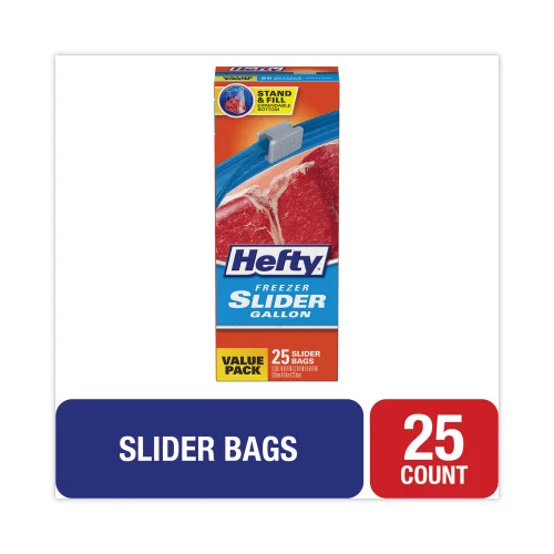 Hefty Slider Stand and Fill Freezer Storage Bags, 1 gal, 10.56 x 11, Clear, 25 BagsBox, 9 BoxesCarton (RFPR88073CT)