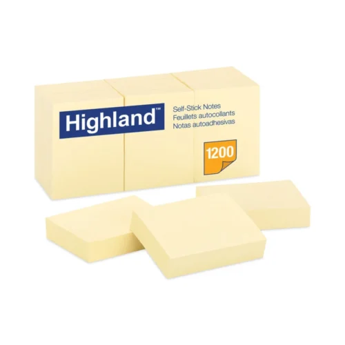 Highland Self-Stick Notes, 1.38 x 1.88, Yellow, 100 SheetsPad, 12 PadsPack (MMM6539YW)