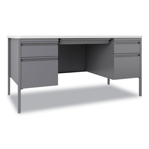 Hirsh Industries Teachers Pedestal Desks, Left and Right-Hand Pedestals BoxFile Drawer Format, 60 x 30 x 29.5, WhitePlatinum (HID22655)