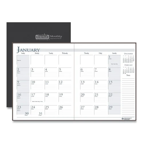 House of Doolittle Recycled Ruled 14-Month Planner with Leatherette Cover, 11 x 8.5, Black Cover, 14-Month Dec 2024 to Jan 2026 (HOD26002)
