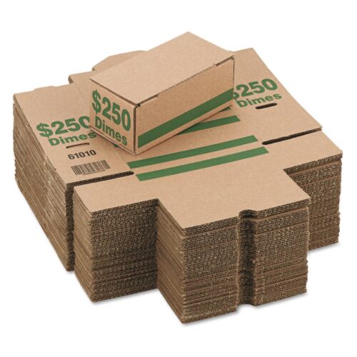 Iconex Corrugated Cardboard Coin Storage with Denomination Printed On Side, 8.06 x 3.31 x 3.19, Green (ICX94190088)