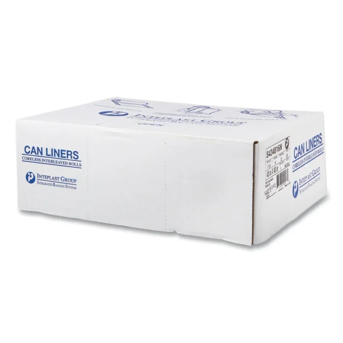 Inteplast Group High-Density Commercial Can Liners, 60 gal, 16 mic, 43 x 48, Natural, Interleaved Roll, 25 BagsRoll, 8 RollsCarton (IBSS434816N)
