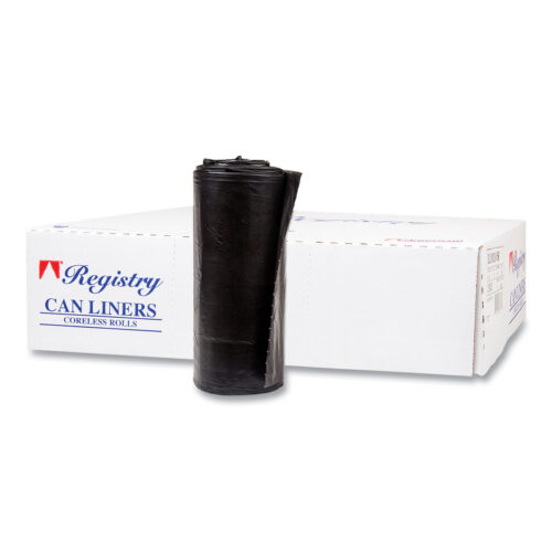Inteplast Group High-Density Commercial Can Liners, 60 gal, 17 mic, 38 x 60, Black, Interleaved Roll, 25 BagsRoll, 8 RollsCarton (IBSS386017K)