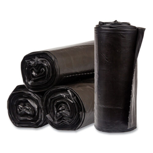 Inteplast Group High-Density Commercial Can Liners, 60 gal, 17 mic, 38 x 60, Black, Interleaved Roll, 25 BagsRoll, 8 RollsCarton (IBSS386017K)