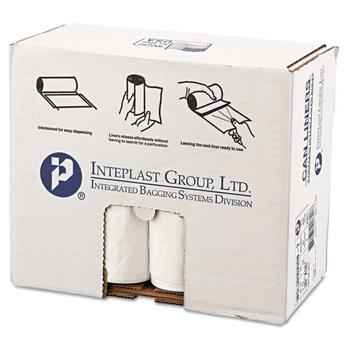 Inteplast Group Low-Density Commercial Can Liners, 30 gal, 0.7 mil, 30 x 36, White, Interleaved Roll, 25 BagsRoll, 8 RollsCarton (IBSSL3036XHW2)