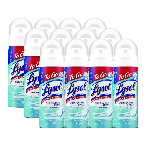 LYSOL Brand Disinfectant Spray To Go, Crisp Linen Scent, 1.5 oz Aerosol Spray, 12Carton (RAC99923CT)