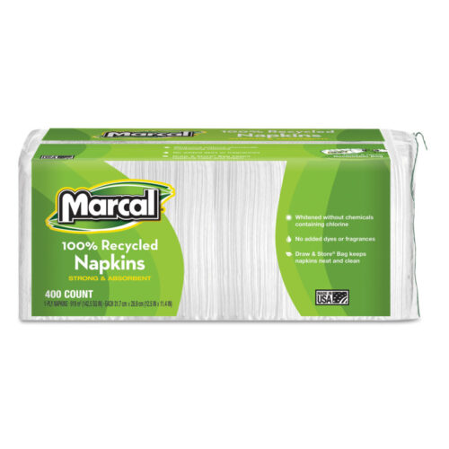 Marcal 100% Recycled Luncheon Napkins, 11.4 x 12.5, White, 400Pack, 6PKCT (MRC6506)