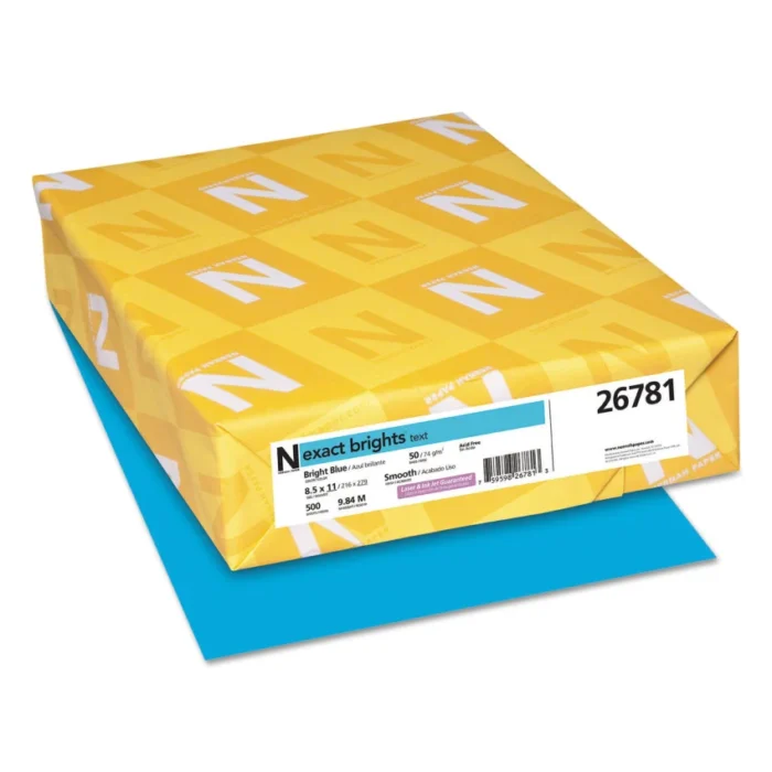 Neenah Paper Exact Brights Paper, 20 lb Bond Weight, 8.5 x 11, Bright Blue, 500Ream (WAU26781)