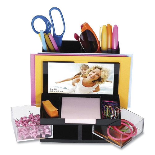Officemate VersaPlus Desk Organizer,7 Compartments, Plastic, 6.19 x 6.31 x 5.5, Black (OIC23112)