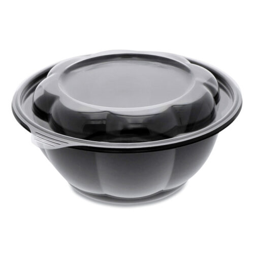 Pactiv Evergreen Roseware Bowl, 80 oz, 9.75 Diameter x 9h, Black BaseClear Lid, Plastic, 252Carton (PCTLRW80B120)