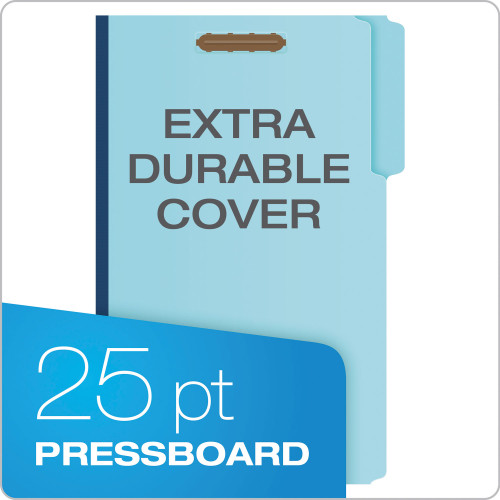 Pendaflex Heavy-Duty Pressboard Folders with Embossed Fasteners, 13-Cut Tabs, 1 Expansion, 2 Fasteners, Legal Size, Blue, 25Box (PFXFP313)