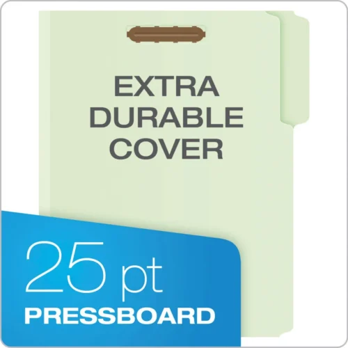 Pendaflex Heavy-Duty Pressboard Folders with Embossed Fasteners, 13-Cut Tabs, 2 Expansion, 2 Fasteners, Letter Size, Green, 25Box (PFX17181)