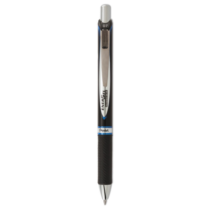 Pentel EnerGel PRO Permanent Ink Hybrid Gel Pen, Retractable, Medium 0.7 mm, Blue Ink, Black Barrel (PENBLP77C)