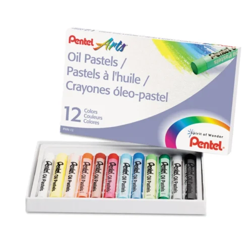 Pentel Oil Pastel Set With Carrying Case, 12 Assorted Colors, 0.38 dia x 2.38, 12Set (PENPHN12)