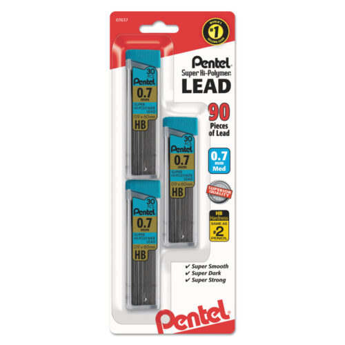 Pentel Super Hi-Polymer Lead Refills, 0.7 mm, HB, Black, 30Tube, 3 TubesPack (PENC27BPHB3K6)