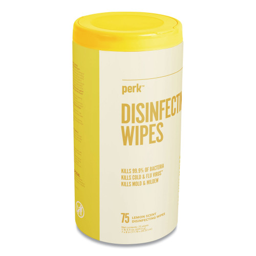 Perk Disinfecting Wipes, 7 x 8, Lemon, White, 75 WipesCanister (PRK24411134)