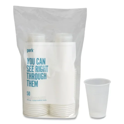 Perk Plastic Cold Cups, 12 oz, Clear, 50Pack (PRK24393964)