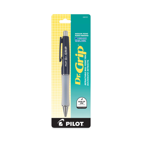 Pilot Dr. Grip Ballpoint Pen, Retractable, Medium 1 mm, Blue Ink, Navy Barrel (PIL36101)