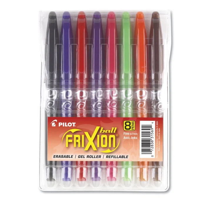 Pilot FriXion Ball Erasable Gel Pen, Stick, Fine 0.7 mm, Assorted Ink and Barrel Colors, 8Pack (PIL31569)