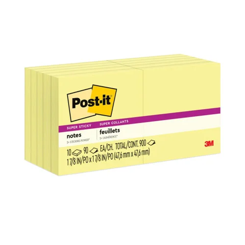 Post-it Notes Pads in Canary Yellow, 1.88 x 1.88, 90 SheetsPad, 10 PadsPack (MMM62210SSCY)