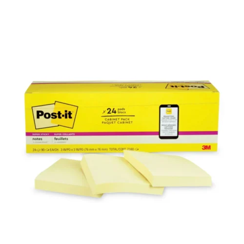 Post-it Notes Pads in Canary Yellow, Cabinet Pack, 3 x 3, 90 SheetsPad, 24 PadsPack (MMM65424SSCP)