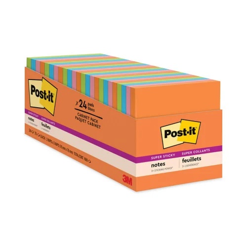 Post-it Notes Pads in Energy Boost Collection Colors, Cabinet Pack, 3 x 3, 70 SheetsPad, 24 PadsPack (MMM65424SSAUCP)