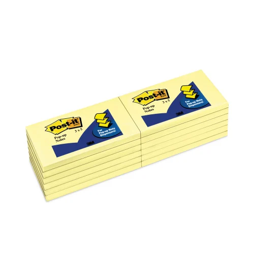 Post-it Original Canary Yellow Pop-up Refill, 3 x 5, Canary Yellow, 100 SheetsPad, 12 PadsPack (MMMR350YW)