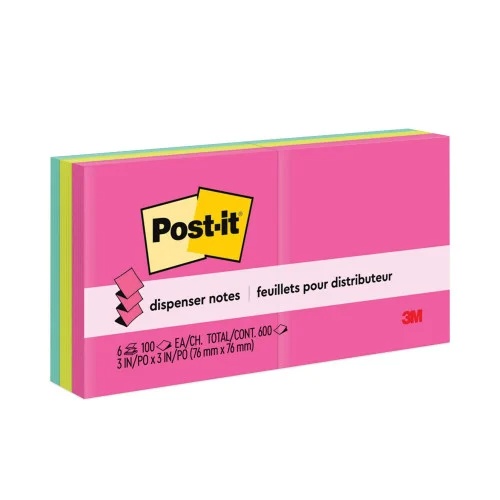 Post-it Original Pop-up Refill, 3 x 3, Poptimistic Collection Colors, 100 SheetsPad, 6 PadsPack (MMMR330AN)