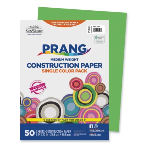 Prang SunWorks Construction Paper, 50 lb Text Weight, 9 x 12, Bright Green, 50Pack (PAC9603)