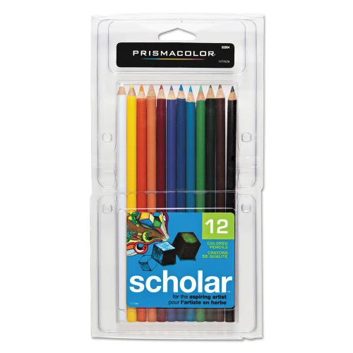 Prismacolor Scholar Colored Pencil Set, 3 mm, 2B, Assorted Lead and Barrel Colors, Dozen (SAN92804)