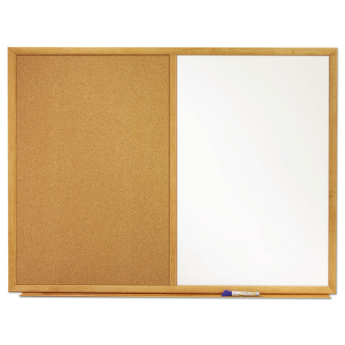 Quartet BulletinDry-Erase Board, MelamineCork, 48 x 36, BrownWhite Surface, Oak Finish Frame (QRTS554)