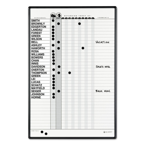 Quartet Employee InOut Board System, Up to 36 Employees, 24 x 36, Porcelain WhiteGray Surface, Black Aluminum Frame (QRT783G)