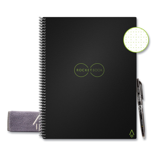 Rocketbook Core Smart Notebook, Dotted Rule, Black Cover, (16) 11 x 8.5 Sheets (RKBLRCAFR)