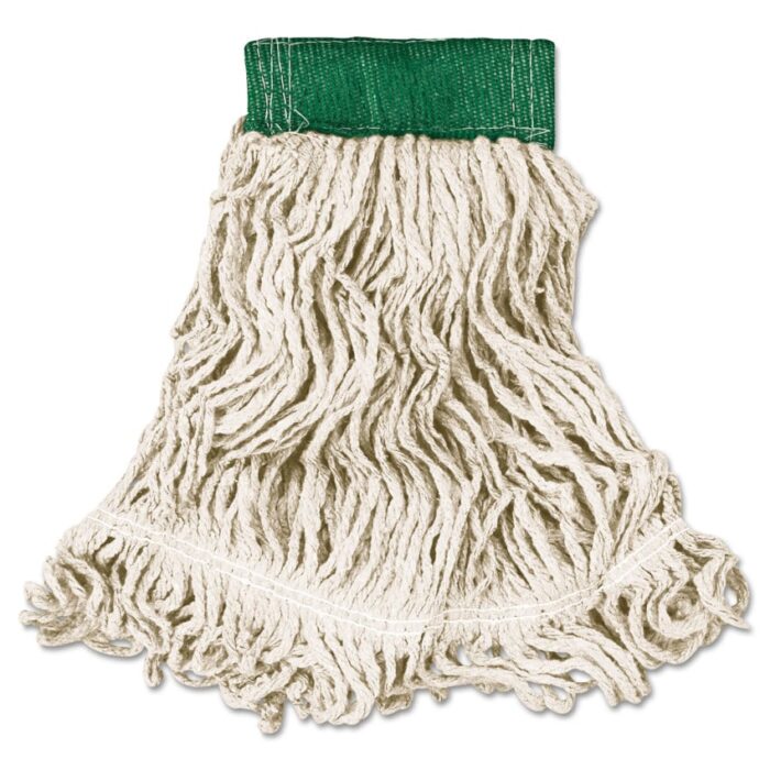Rubbermaid Commercial Super Stitch Looped-End Wet Mop Head, CottonSynthetic, Medium, GreenWhite (RCPD252WHI)