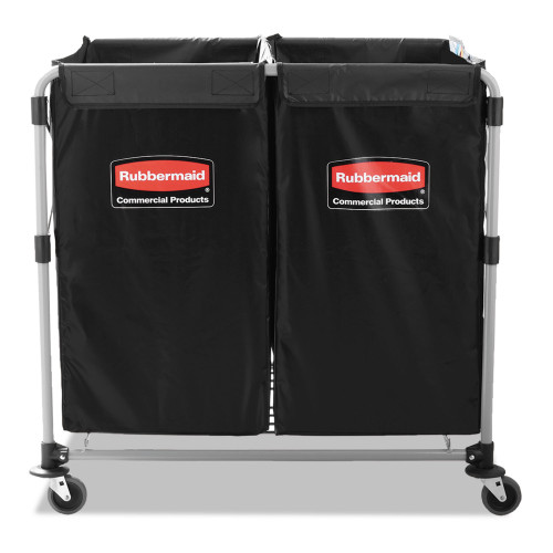 Rubbermaid Commercial Two-Compartment Collapsible X-Cart, Synthetic Fabric, 2.49 cu ft Bins, 24.1 x 35.7 x 34, BlackSilver (RCP1881781)