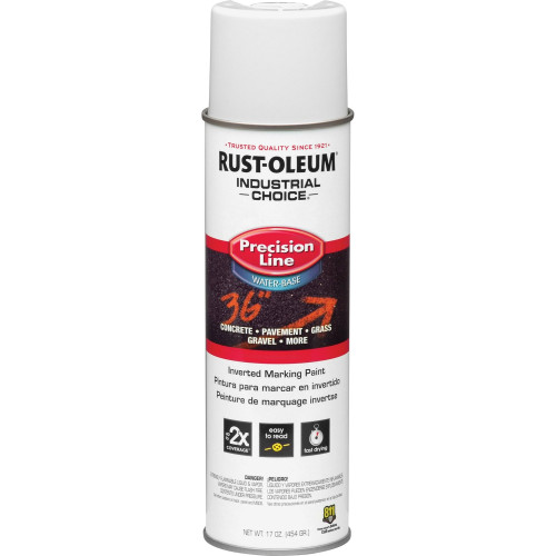 Rust-Oleum Industrial Choice M1800 System Water-Based Precision Line Marking Paint, Flat White, 17 oz Aerosol Can, 12Carton (RST203039CT)