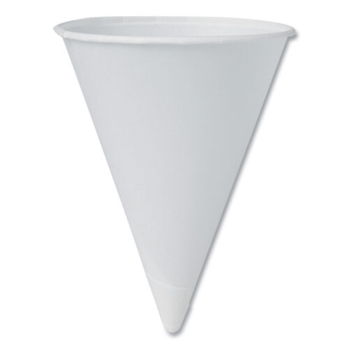 SOLO Cone Water Cups, ProPlanet Seal, Cold, Paper, 4 oz, Rolled Rim, White, 200Bag, 25 BagsCarton (SCC4R2050)