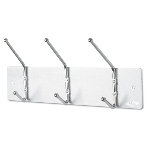 Safco Metal Wall Rack, Three Ball-Tipped Double-Hooks, Metal, 18w x 3.75d x 7h, Satin (SAF4161)