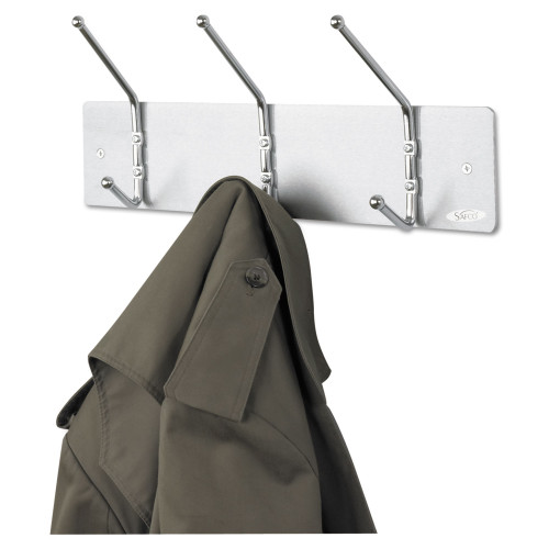 Safco Metal Wall Rack, Three Ball-Tipped Double-Hooks, Metal, 18w x 3.75d x 7h, Satin (SAF4161)