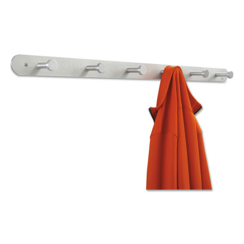 Safco Nail Head Wall Coat Rack, Six Hooks, Metal, 36w x 2.75d x 2h, Satin (SAF4202)