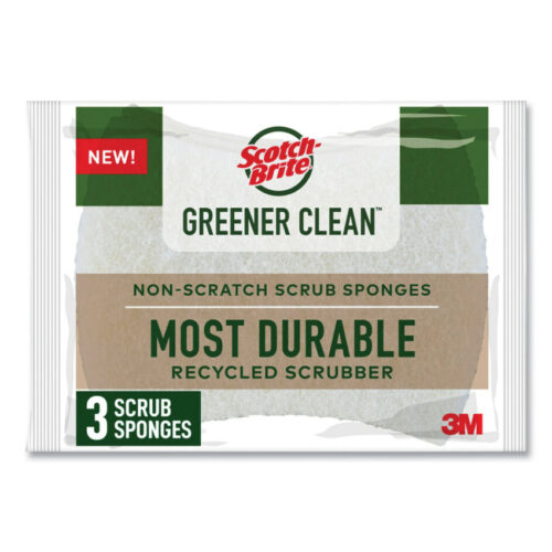 Scotch-Brite Greener Clean Non-Scratch Scrub Sponge, 2.6 x 3.3, 0.7 Thick, White, 3Pack (MMM97033UG)