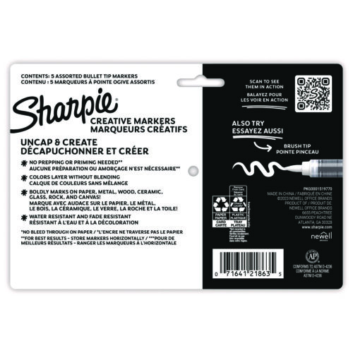 Sharpie Creative Markers, Medium Bullet Tip, Assorted Colors, 5Pack (SAN2196902)