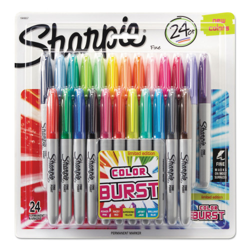 Sharpie Fine Tip Permanent Marker, Fine Bullet Tip, Assorted Classic and Limited Edition Color Burst Colors, 24Pack (SAN1949557)