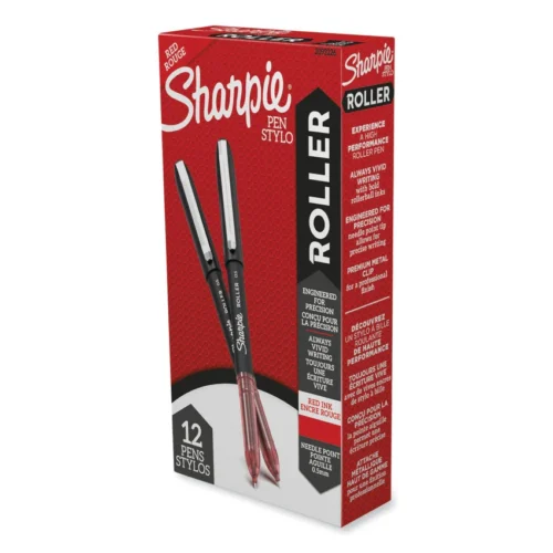 Sharpie Professional Design Roller Ball Pen, Stick, Fine 0.5 mm, Red Ink, BlackRed Barrel, Dozen (SAN2093226)